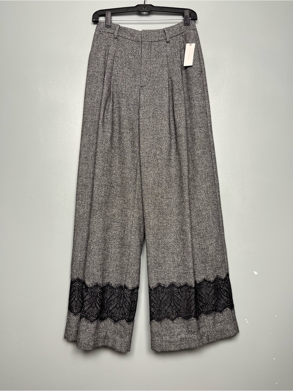 Anthropologie Maeve The Avery Pleated Wide-Leg Tweed Lace Trousers Gray Size XS - Picture 2 of 8
